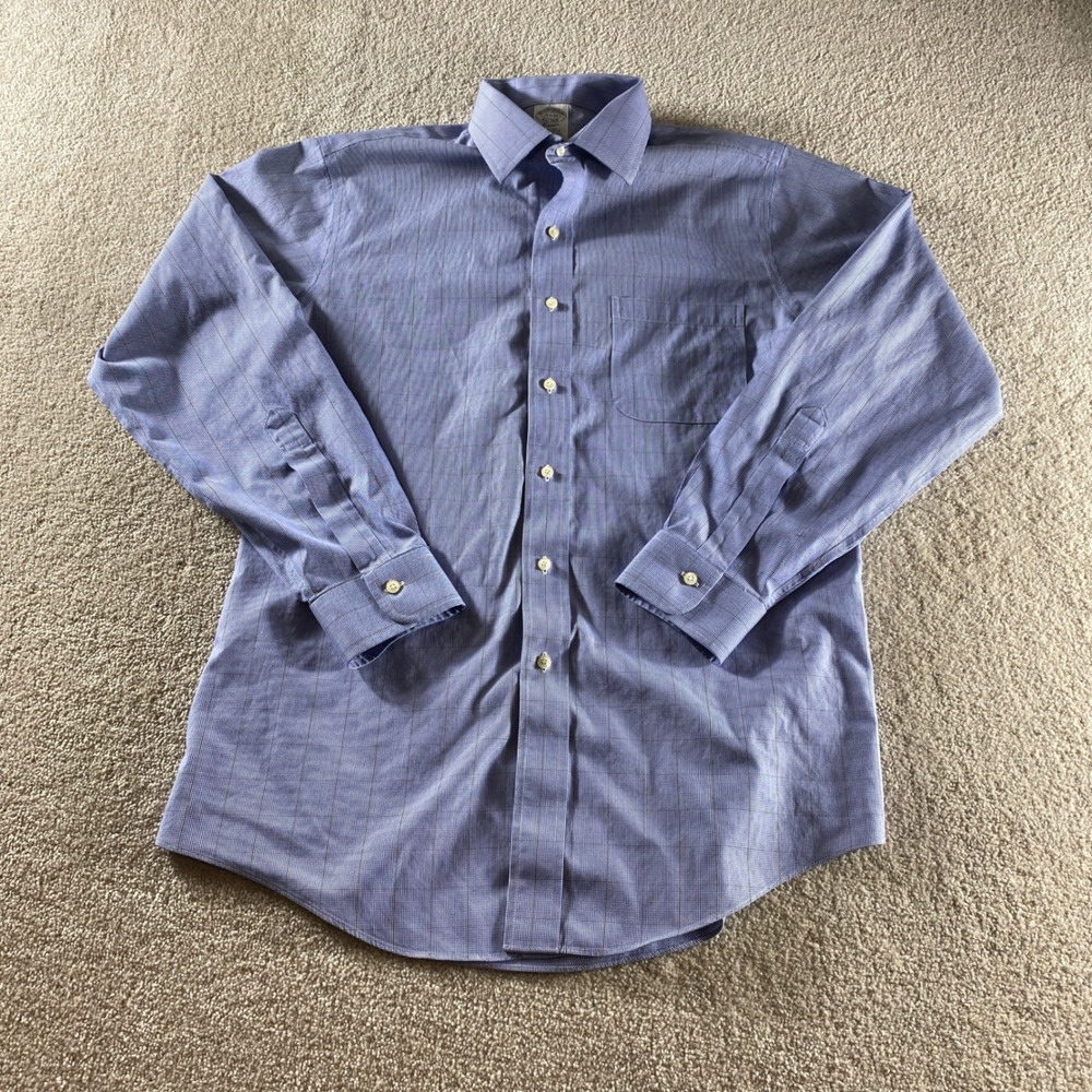Brooks Brothers Shirt Mens 15.5-34 Blue Classic Non-Iron Supima Cotton Excellent